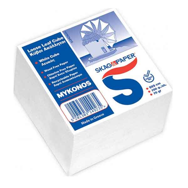SKAG ΛΕΥΚΑ ΧΑΡΤΑΚΙΑ ΣΗΜΕΙΩΣΕΩΝ ΚΥΒΟΣ ”ΜΥΚΟΝΟΣ” 9×9εκ