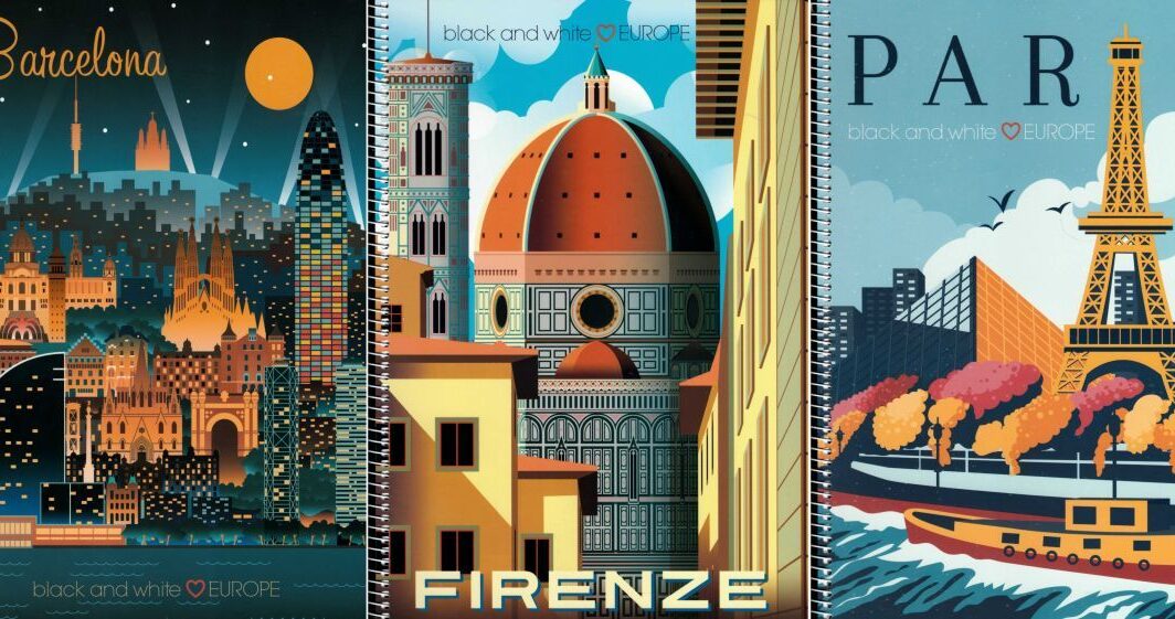 Τετράδιο σπιράλ ριγέ Black and White Europe